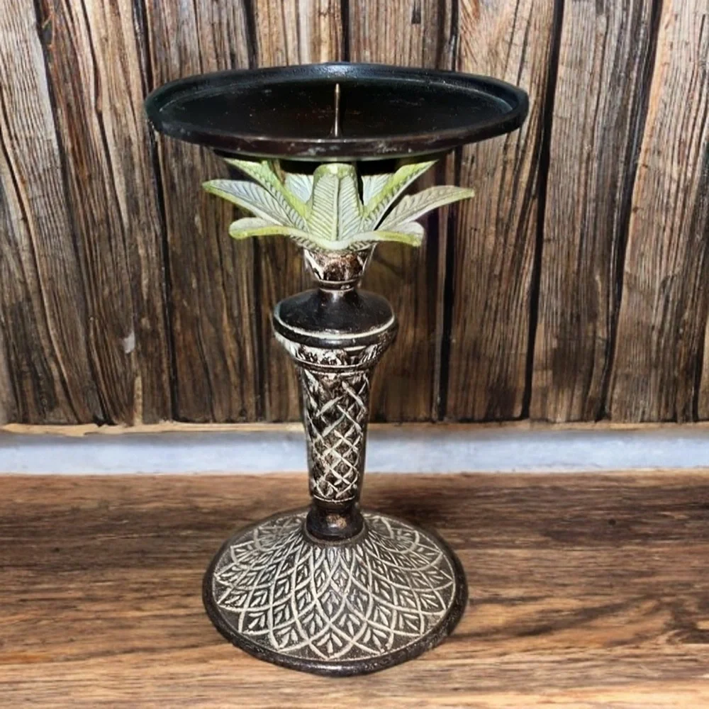 🌺Island Trees Elegant Pillar Bronze and Green Candle Holder